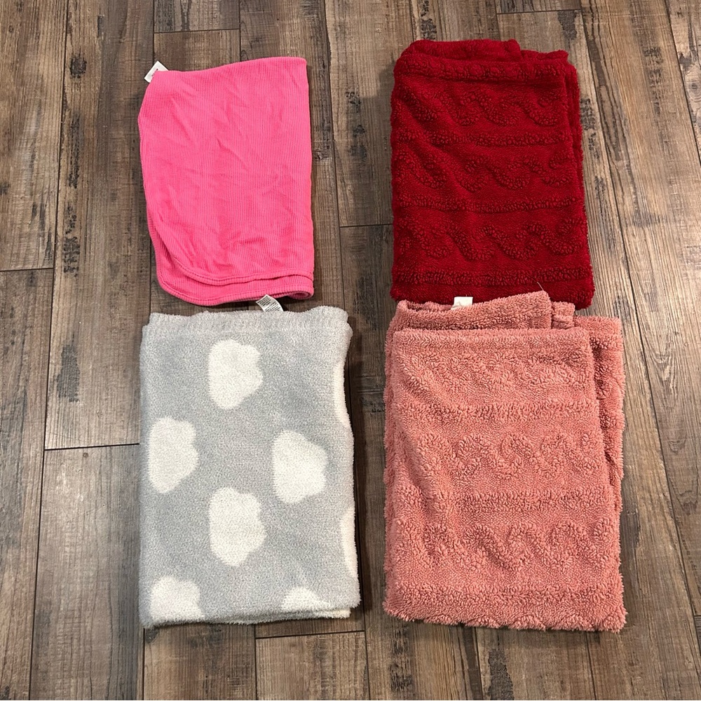 Plush Baby‎ Girl Blanket Lot of 4 Pink Red Grey Mixed Brands